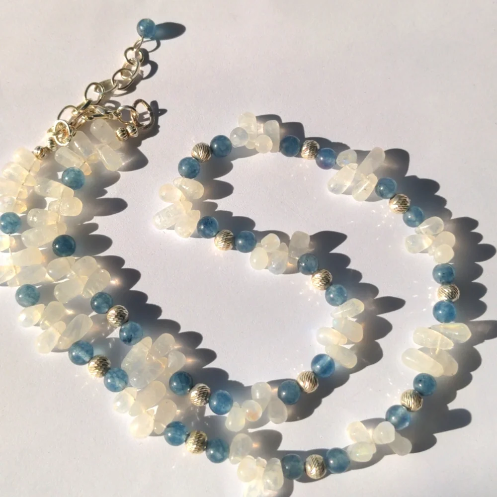 Moonstone & Kyanite Sterling Silver necklace. New Glowing Genuine Gems, Blue - Picture 2 of 4